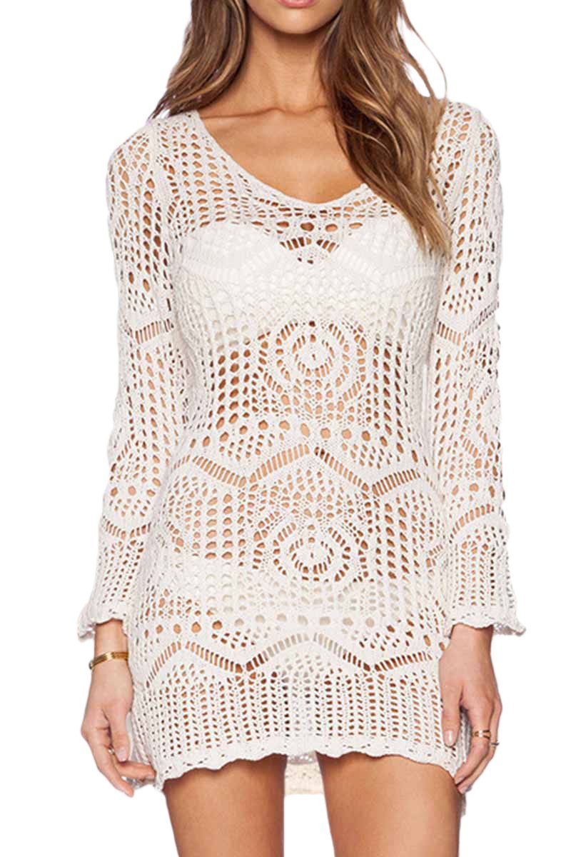 White crochet one shoulder mini clearance dress