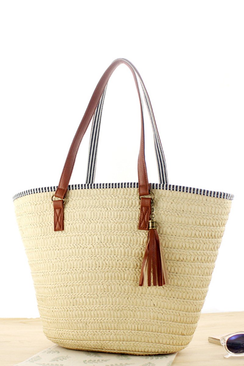 Large Straw Beach Bag for Womens, Straw Handbag Woven Tote Bag with Zipper Summer Straw Shoulder Bag