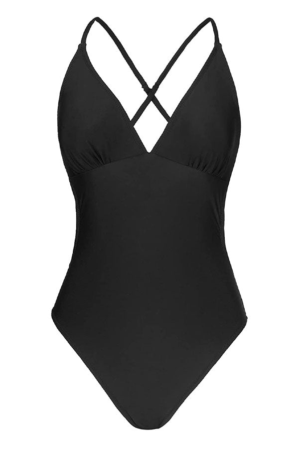 TIMIFIS Women Crisscross Back Ruched One Piece Swimsuit Cut Out V