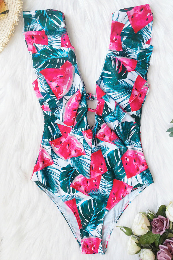 Tropical Deep V Low Back One Piece Swimsuit – Rose Swimsuits