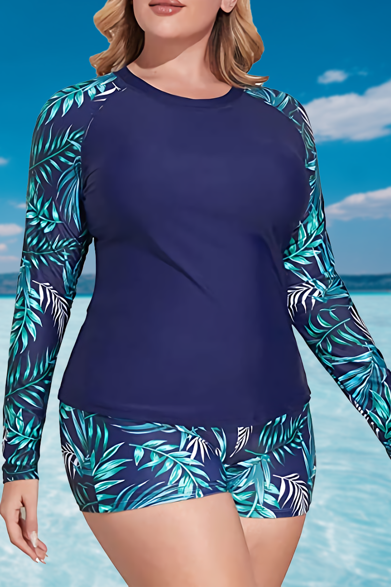 Women's Rash Guard 1-Piece Long Sleeve Swimsuit with Bra Bathing Suit Plus  Size -L 
